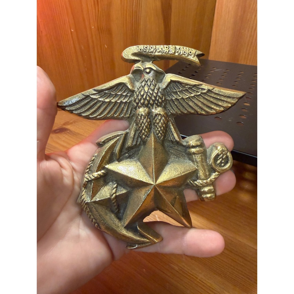 Vintage Solid Brass Eagle Anchor Wall Plaque Nautical Military 6" - Picture 5 of 5